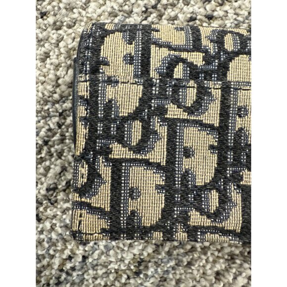 Christian Dior Canvas Oblique Saddle Wallet Navy/Beige Compact Design With Gold - Picture 7 of 10